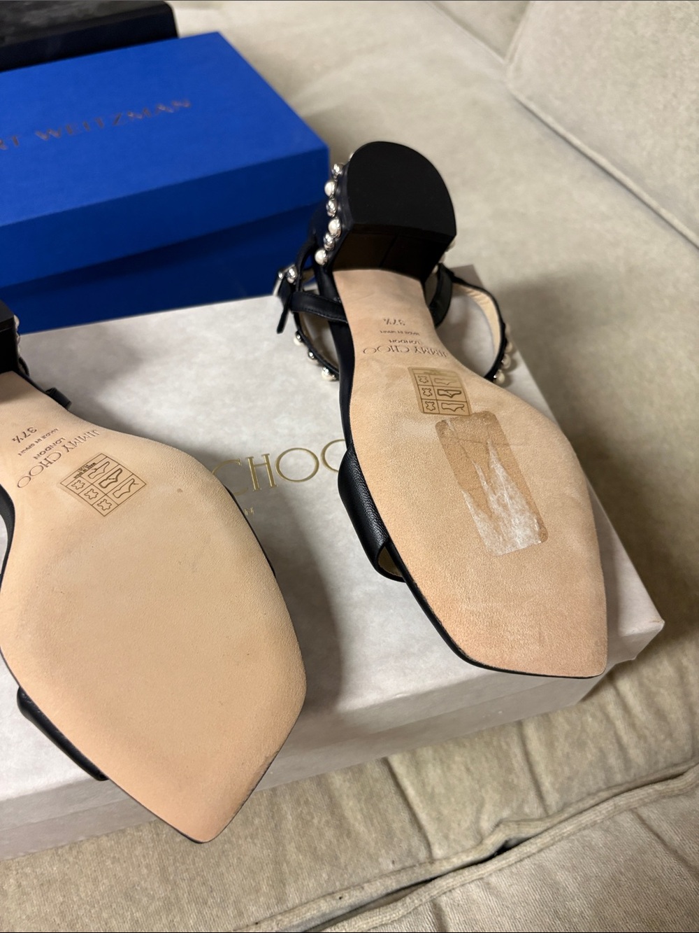 Jimmy Choo Black Pearl-Stud Ankle Strap Sandals - Picture 4 of 5
